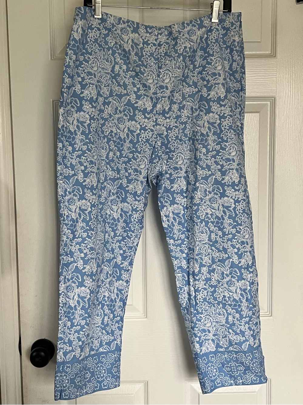 Ann Taylor Blue White Floral Crop Pants 100% Cotton Paisley Border 14